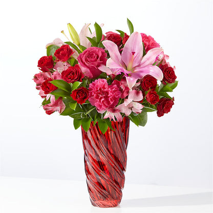 Berry in Love Bouquet with Red Swirl Vase