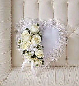 White Satin Heart Casket Pillow