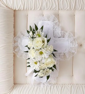 White Satin Cross Casket Pillow